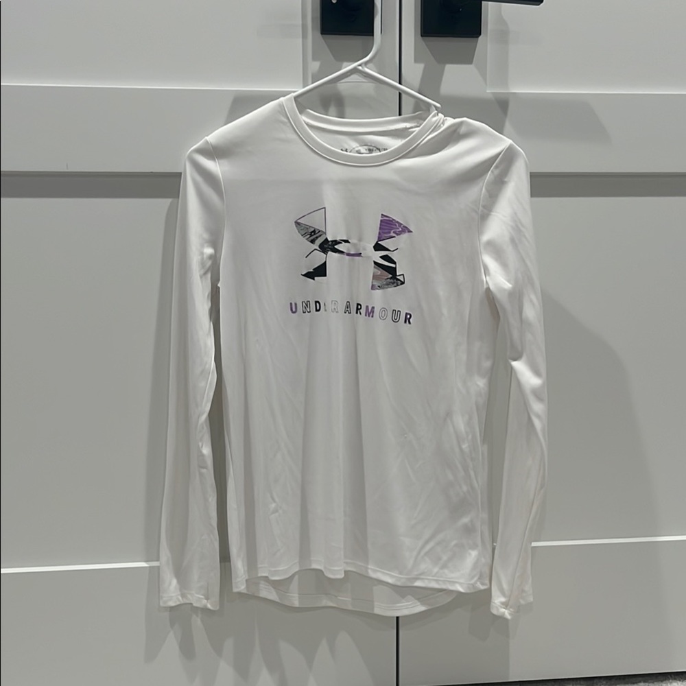 Under Armour White and Purple Logo Long Sleeve